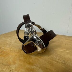 Western Belt S/M Brown Leather with Silver Accents Buckle